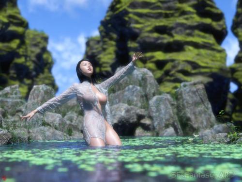 精霊の加護を得ばやと水漬きたり 霊力宿し禊ぎの乙女
